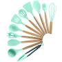 Silicone Cooking Utensils, 12 Pieces Kitchenware Tools Set Wooden Handle with Silicone Shovel Spoon Colander Kitchen Utensil Set,