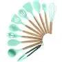 Silicone Cooking Utensils, 12 Pieces with Silicone Shovel Spoon Colander Kitchenware Tools Set Non-stick Pan Kitchen Utensil Set, Wooden Handle