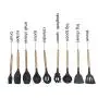 Kitchenware Utensils Set 9 Piece Premium Silicone Wooden handle Heat Resistant Non-Stick Cooking Professional Tools Black