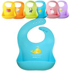 YMCF Waterproof Silicone Baby Bib Light Weight Comfortable Easy Wipe Clean with Crumb Catcher for Infant and Toddler