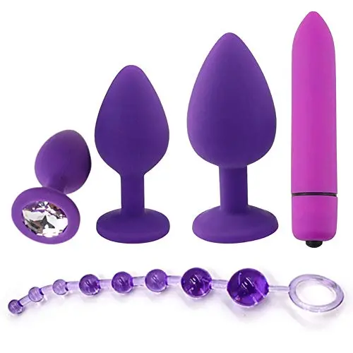 Mayli 5Pcs/Set Beginner Anales Trainer Kits Silicone Beginner Starter Set Toys with T-bar Base, 10-Speeds Vibrant Toy for Women