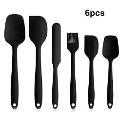 Silicone Cake Spatula, 6pcs Set Nonstick Kitchenware with Hangable Hole for Home Restaurant Hotel Cake Shop - Black