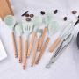 9/10 Piece Set Silicone Kitchenware Set Fresh Blue Wooden Storage Tube Furniture Kitchen Utensils Spatula Soup Spoon Set,2