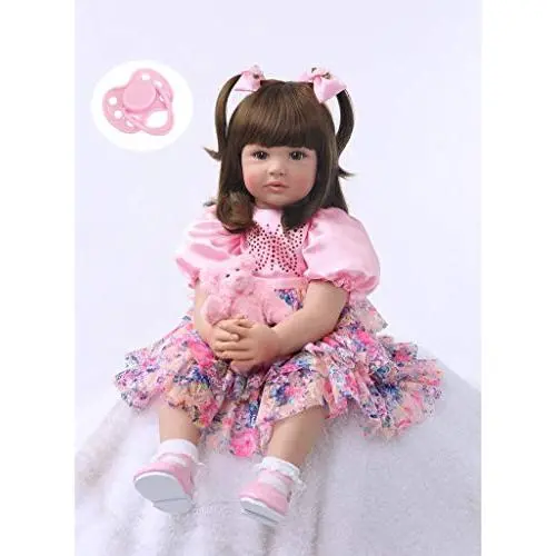 24 Inch 60cm Reborn Toddler Dolls Soft Silicone Vinyl Handmade Similar Realistic Fashion Newborn Doll Child Toy for Birthday Xmas Gift Crafted Pink Clothes