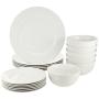 AmazonBasics 18-Piece White Kitchen Dinnerware Set, Dishes, Bowls, Service for 6