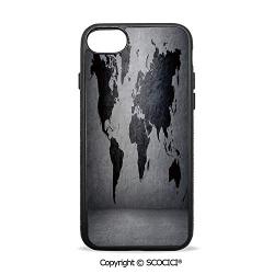 SCOCICI Non-Slip Drop Protection Smart Cell Phone Case Black Colored World Map on Concrete Wall Image Urban Structure Grungy Rough Look Compatible with iPhone 7