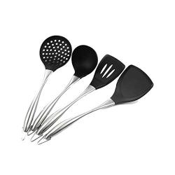 Chef 4 Piece Set Cooking Tool Set Stainless Steel Kitchen Utensils Heat Resistant Silicone Kitchenware Black