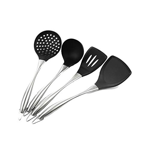 Chef 4 Piece Set Cooking Tool Set Stainless Steel Kitchen Utensils Heat Resistant Silicone Kitchenware Black