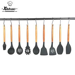 XKHUO 9pcs/set Multi-Purpose Wooden Handle Silicone Kitchenware Baking Tools Kitchen Accessories