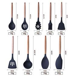 9Pcs Kitchenware Set Wooden Handle Silicone High Temperature Non-Stick Cooking Spoon Shovel Kitchen Silicone Tool Barbecue Cooking