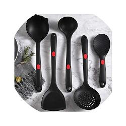 Premium Quality Silicone Cooking Tool Sets Kitchen Cooking Utensils Kitchenware Cookware/Turner Colander Strainer Soup Spoon,Red 5Pcs