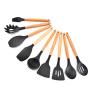 JunbosiKitchenware Silicone Kitchenware Set Wood Handle Silicone Kitchenware Set of 9 Non-Stick Shovel Spoon Set Kitchen Tools
