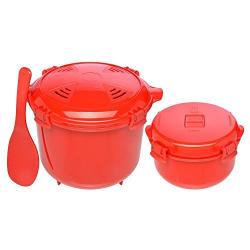 Sistema Microwave Cookware Set with Vented Lids - Large Microwave Steamer Cooker, Side Dish Bowl, Spoon and Recipes (Red Set; BPA Free, 100% Food Safe)