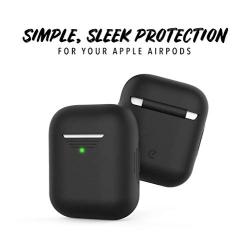 PodSkinz AirPods 2 & 1 Case [Front LED Visible] Protective Silicone Cover and Skin Compatible with Apple AirPods (Black)