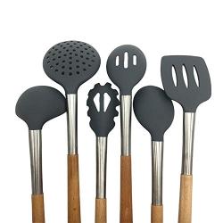 Wooden Handle Silicone Kitchenware 6 Piece Set, Non-stick Special Shovel Spoon, Kitchen Supplies