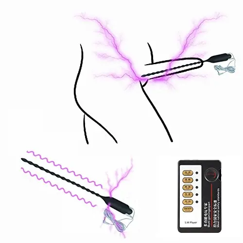 Leoie Silicone Urethral Sounding Vibrator E-Stim Systems Male Penis Pulse Electric Dilator Shock Massager Masturbator Electrosex Sex Toy for Men (Host + Urethral plug)