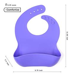 Silicone Bib with Pocket for Toddlers and Babies ? Premium Waterproof Bibs for Boys and Girls with Large Food Catcher Food Grade Silicone BPA Free Easily Wipes Clean (Purple)