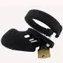 Mens Silicone Equipment Control cage with 5 Rings (Black)