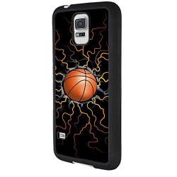 Samsung Galaxy S5 Case with Basketball Fire Pattern Whimsical Design Bumper Black Soft TPU and PC Protection Anti-Slippery &Fingerprint Case for Samsung Galaxy S5