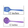 Silicone Utensil set Colorful 10 piece set includes spatula, tongs, large slotted spoon, ladle, slotted spoon, slotted turner, basting brush, pasta fork spoonula and spoon