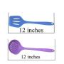 Silicone Utensil set Colorful 10 piece set includes spatula, tongs, large slotted spoon, ladle, slotted spoon, slotted turner, basting brush, pasta fork spoonula and spoon