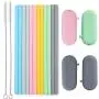 Sunseeke Silicone Straws Set - Odorless, 12 Standard Reusable Drinking Straws, 4 Carry Pouch, 2 Cleaning Brushes, FDA Certificated Food Grade Platinum Silicone - 8 1/2" Long