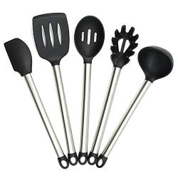 Kitchenware Set - Non-Stick Silicone Kitchenware Set, Non-Stick Heat-Resistant Cookware, with Wall Hanging Holes - Suitable for All Cooking, Baking, black