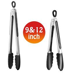 Cuisinart Set of Kitchen Tongs for Cooking or Grilling: Includes 9 and 12 Inch Stainless Steel, Heat Resistant Locking Tongs with Silicone Tips - Perfect for BBQ, Grill or Household Cooking - 2 Pack