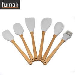 Silicone spatula - 6pcs/set Utensils Light Grey Food Grade Silicone Wood Handle Kitchen Cooking Tools Cookware Spatula Turner Ladle Kitchenware