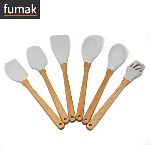 Silicone spatula - 6pcs/set Utensils Light Grey Food Grade Silicone Wood Handle Kitchen Cooking Tools Cookware Spatula Turner Ladle Kitchenware