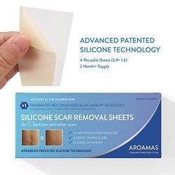 Aroamas Professional Silicone C-Section Scar Removal Sheets, Soft Adhesive Fabric Strips, Drug-Free, Relieves Itching, Remove Keloid Scars, Acne. 5.9" ? 1.6", 4 pcs (2 Month Supply), Beige