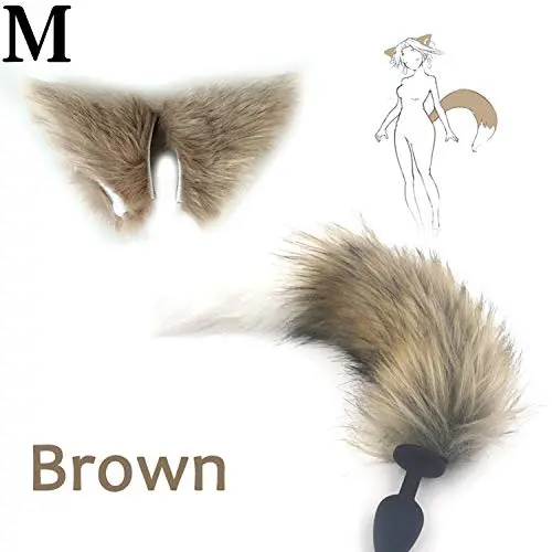 Silicone Plug T-àil Blockage Toys and Lovely Ears Blockage Happy Toy for Women Alluring Games Funny Products and tremble-Massager,Brown-M