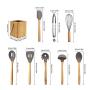 Pawaca Kitchen Utensils Set with Holder 9 Piece Silicone Bamboo Handle Kitchenware Nonstick Utensil Set Cooking Tool
