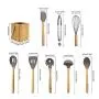 Pawaca Kitchen Utensils Set with Holder 9 Piece Silicone Bamboo Handle Kitchenware Nonstick Utensil Set Cooking Tool