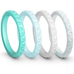 ThunderFit Womens Triangle Diamond Stackable Rings 4 Pack Thin Silicone Wedding Rings - 2.5mm Wide - 2mm Thick