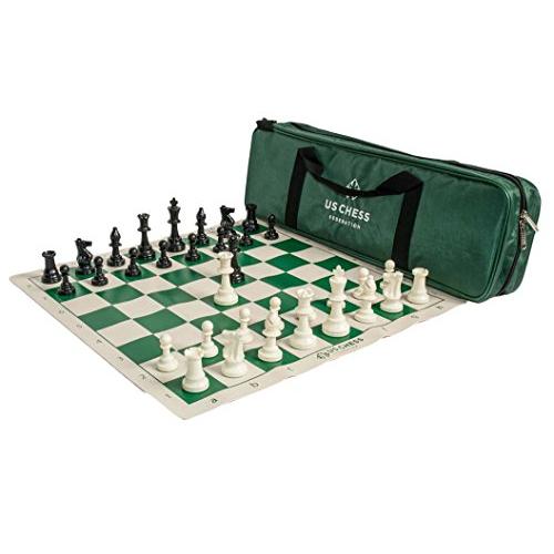 US Chess Federation Supreme Triple Weighted Chess Set Combo - Green