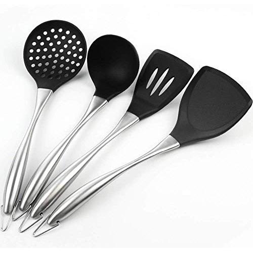 Aich Silicone Kitchenware Non-Stick Shovel Spoon Set Silicone Shovel Colander Spatula Shovel Non-Stick Pot High Temperature Kitchen Set Silicone [4 Piece Set]