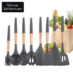 Kitchen Utensils Silicone Wood Cookware High Temperature Silicone Slip Resistant Sleeves Elm Handle Silicone Non-Stick Kitchenware, Kitchenware