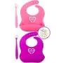 Silicone Bibs for Babies | Adjustable Waterproof Baby Bib Easy Clean | Soft Baby Spoons Promotes Baby Led Weaning & Self Feeding | Extra Baby Spoon & Food Pouches Reusable