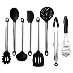 JunbosiKitchenware Kitchen Tools Stainless Steel Pipe Handle Silicone Kitchenware High Temperature Silicone Kitchenware 8 Piece Set