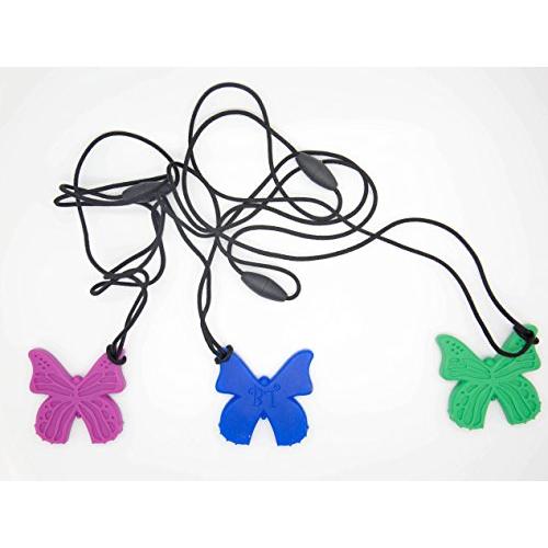 Bestie Toys Butterfly Sensory Chew Necklace (3-Pack)-Chewelry For Boys & Girls With Autism SPD ADHD Oral Motor Chewing Biting Teething Stimming Needs|Chewable Jewelry|Sensory Oral Motor Aid (3)