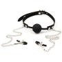 Fetish Sex Toys,2m? Silicone Mouth Gag with Link Clamps Adjustable Couples Play Ball Gags,Black