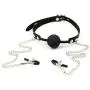 Fetish Sex Toys,2m? Silicone Mouth Gag with Link Clamps Adjustable Couples Play Ball Gags,Black