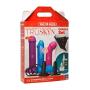 Doc Johnson Vac-U-Lock - Dual Density TRUSKYN Colors Set - 3 Non-Realistic Silicone Dildos, Supreme Harness, VUL Suction Cup, Toy Cleaner, Mood Water-Based Lube - Pegging - Pink, Blue, Purple
