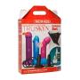 Doc Johnson Vac-U-Lock - Dual Density TRUSKYN Colors Set - 3 Non-Realistic Silicone Dildos, Supreme Harness, VUL Suction Cup, Toy Cleaner, Mood Water-Based Lube - Pegging - Pink, Blue, Purple