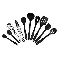 Zhao Xiemao Silicone Kitchenware Set Silicone Kitchenware 10 Piece Set of Silicone Scraper Shovel Spoon Oil Brush Food Clip. (Color : Black)