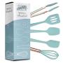 Cook With Color Set of Five Aqua and Rose Gold Silicone MINI Kitchen Utensil Set