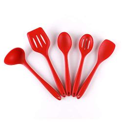 Silicone Kitchenware Set 5PCS Red Silicone Kitchen Tool Soup Spoon Spatula Key Spoon Ladle Salad More