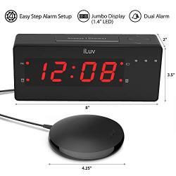 iLuv TimeShaker Wow - Vibrating Alarm Clock for Heavy Sleepers, Bed Shaker, LED Digital Display Dual Alarm, Super Loud Alarm Clock Sound, LED Alert Light, USB Charging Port, and Vibrating Alarm Shaker