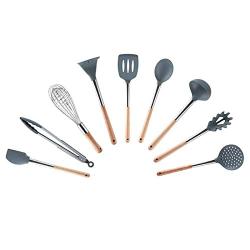 Cooking Tool Sets - 9pcs Set Silicone Utensils Wooden Handle Cooking Spoon Shovel Whisk Strainer Tongs Non Stick - Tool Cooking Sets Cooking Tool Sets Spoon Kitchen Shovel Garden Wooden U